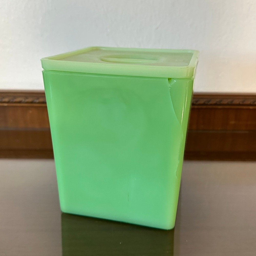 Jeannette Jadeite Blank Square Canister Vintage Green Milk Glass with Lid